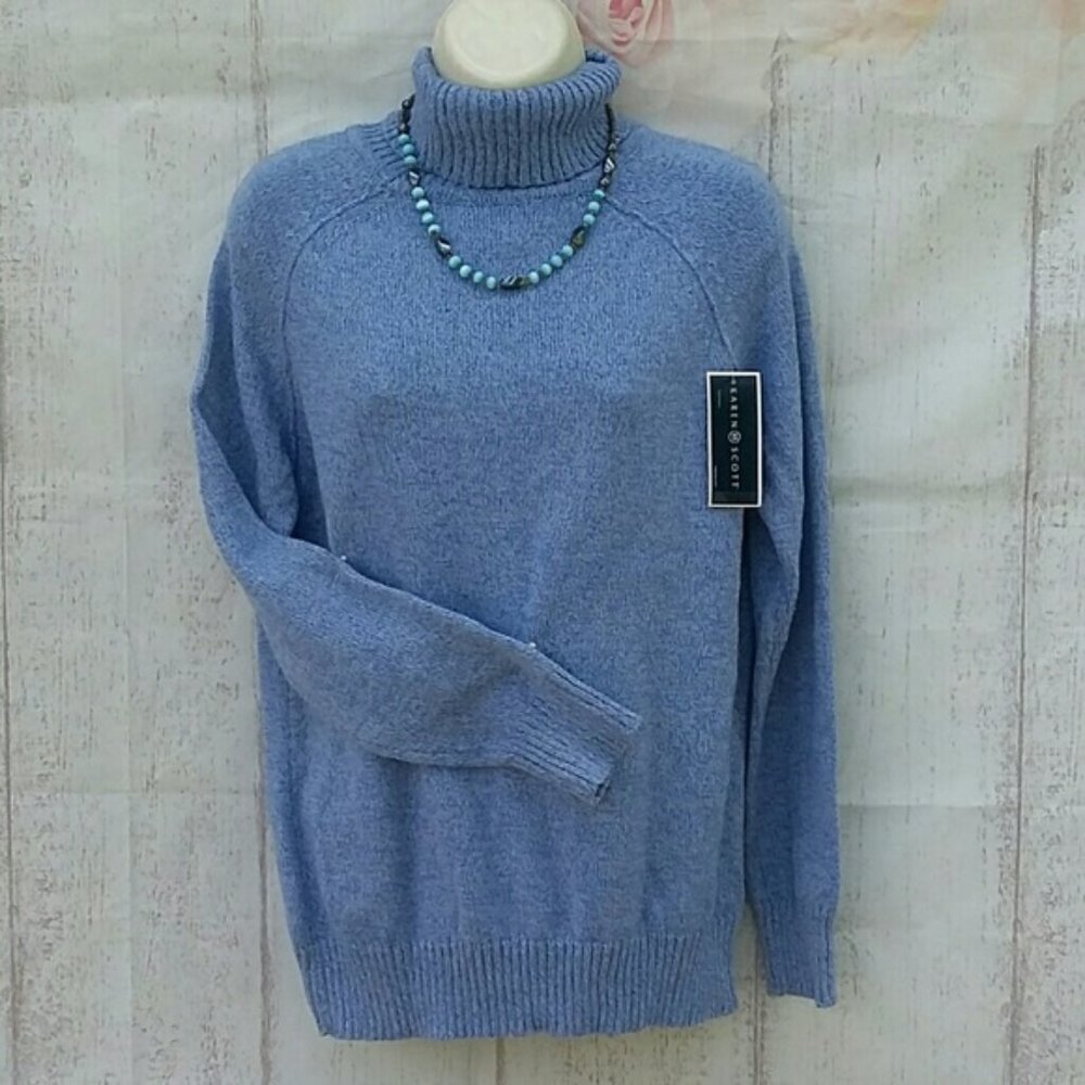 Knit Sweater Pullover Top Blue Small Karen Scott Holiday Winter / Donati…